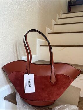 CHEVAL Made In Italy Suede Large Tulip Tote - Dark Orange Color